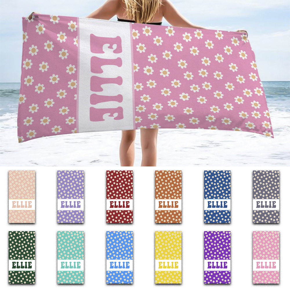 

1pc Customized Personalized Printing Beach Towel, 80*160cm Daisy Printing Customization Beach Towel, Absorbent Beach Towel, Large Blanket, Gift For Beach Pool Party, Beach