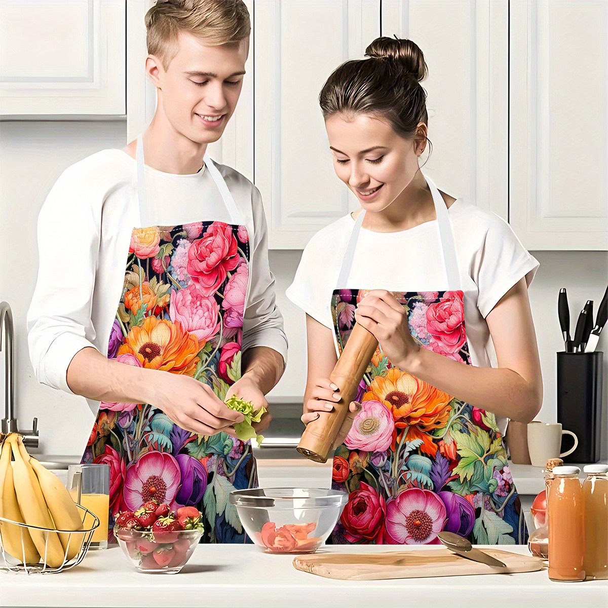 

Floral Printed Linen Apron 1pc - Stylish Personality Kitchen Cooking Apron With , 100% Linen Woven Fabric, Oil & Stain Resistant, Ideal For Home, Restaurants, Parties And Festivals