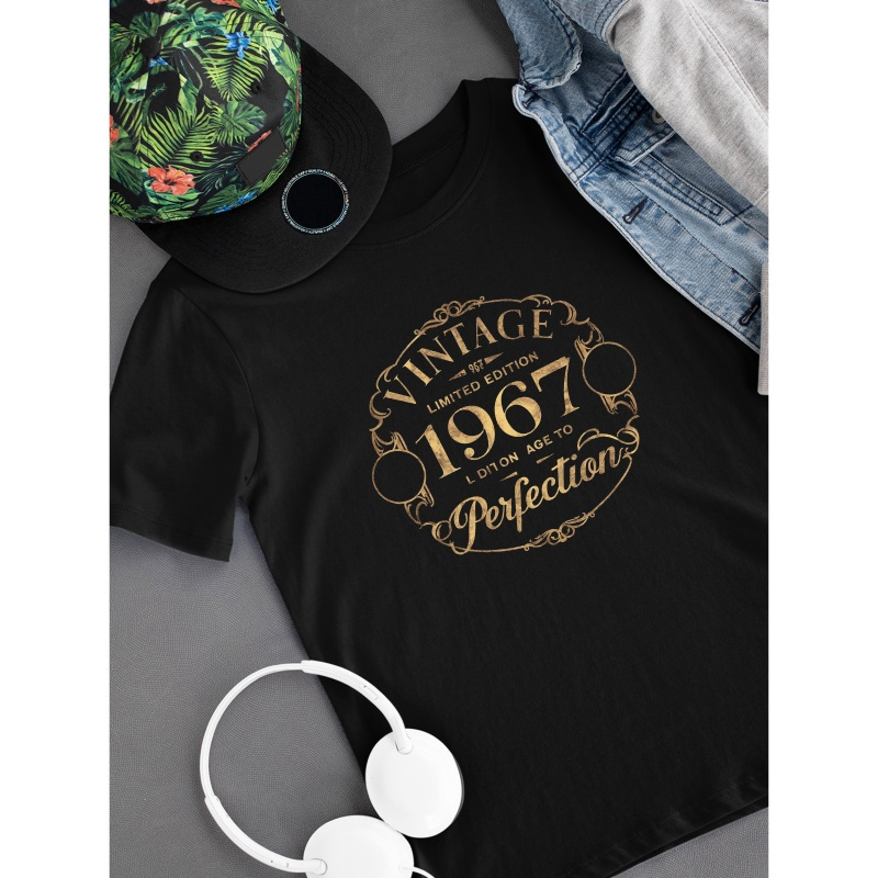 

Vintage 1967 Limited Edition Letter Print Men's Crew Neck Short Sleeve Tees, Pure Cotton T-shirt, Casual Comfortable Lightweight Top For Summer