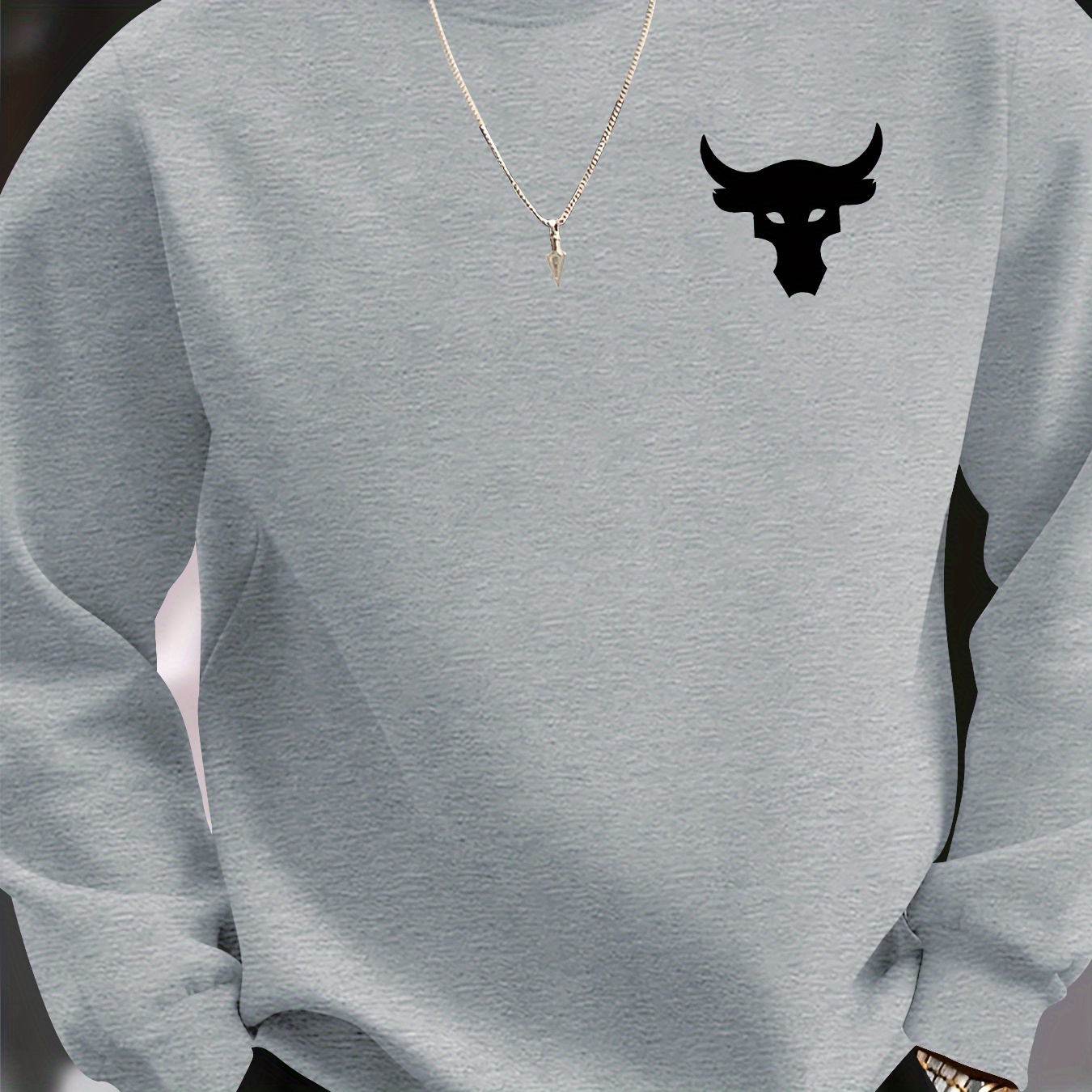 

Simple Bull Print Men's Long Sleeve Crew Neck Sweatshirt, Pullover Sweatshirt, Casual Comfy Versatile Top For Spring & Autumn, Outdoor Sports