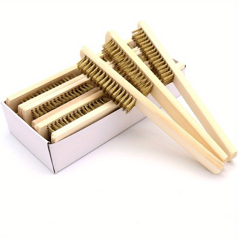 

1pc Wooden Handle Brass Wire Brush: Industrial Surface/inner Polishing, Grinding, Cleaning, 6x16 Row Brushes - Car Care Tools