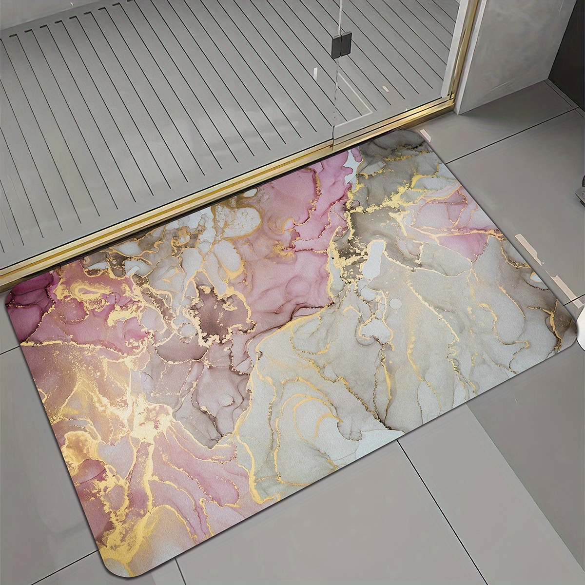1pc, Marble Textured Carpet, Bathroom Absorbent Floor Mat, Non Slip Bath Mat Carpet, Shower Basin Foot Mat, Bathroom Door Mat, Home Decoration, Bathroom Decoration