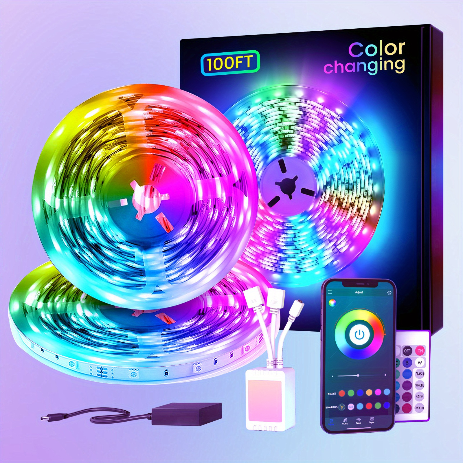 

100ft 30m Led Smart Light Strips (2 Rolls Of 15m) With App Control Remote, Rgb Led Lights 24v For Bedroom, Home, Decoration Music Sync Color Changing Lights For Room Party Birthday Party