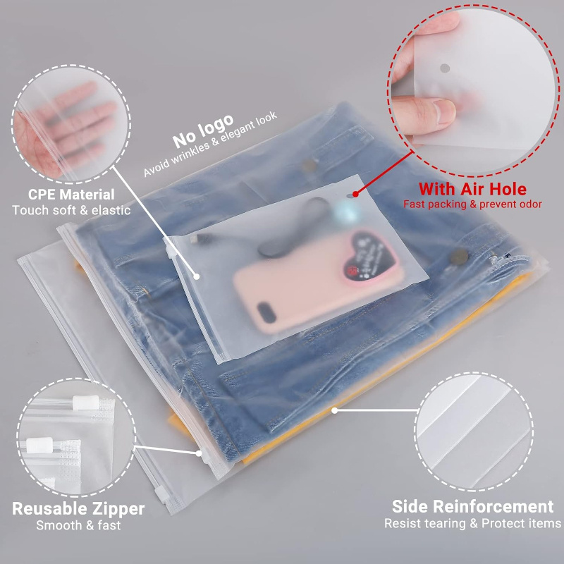 50 pack frosted plastic packaging bags with   5 5 mil thick cpe durable with air hole reusable clothes and garment poly bags ventilated tear resistant
