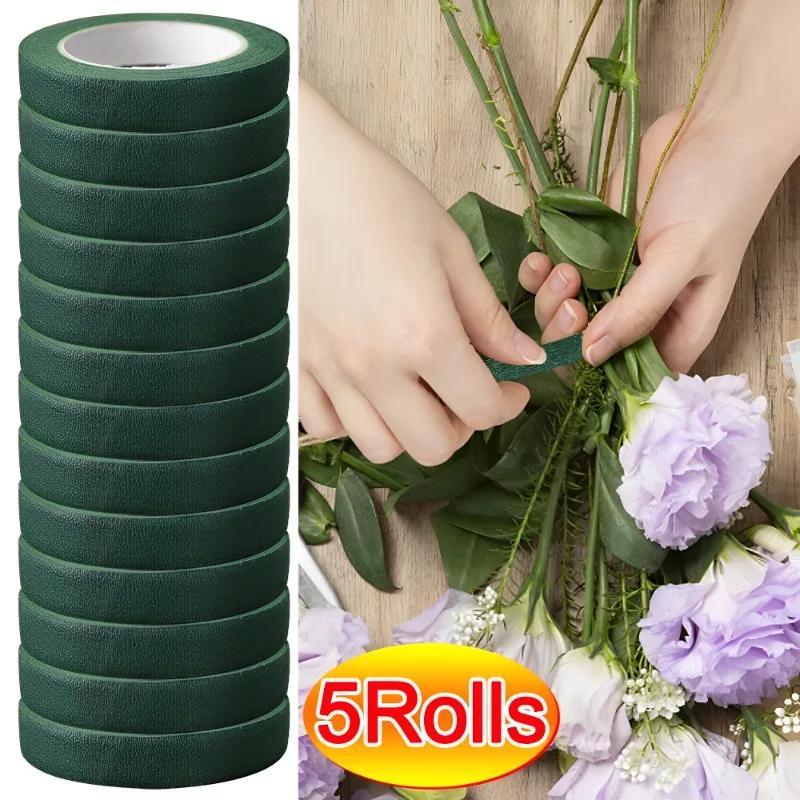 

5 Rolls Self-adhesive Stem Tape Artificial Flower Wrapping Florist Green Tapes Diy Flower Supplies