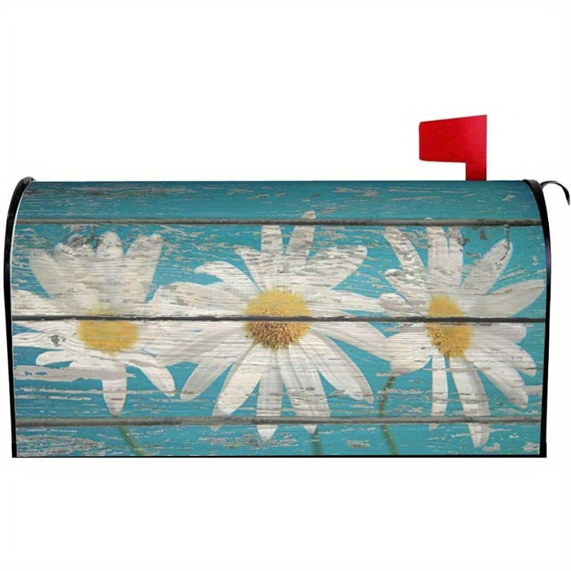 

Rustic Spring Daisy Magnetic Mailbox Cover - Standard Size 21x18 Inch, Teal Board Design, Durable Outdoor Post Wrap For Garden & Yard Decor