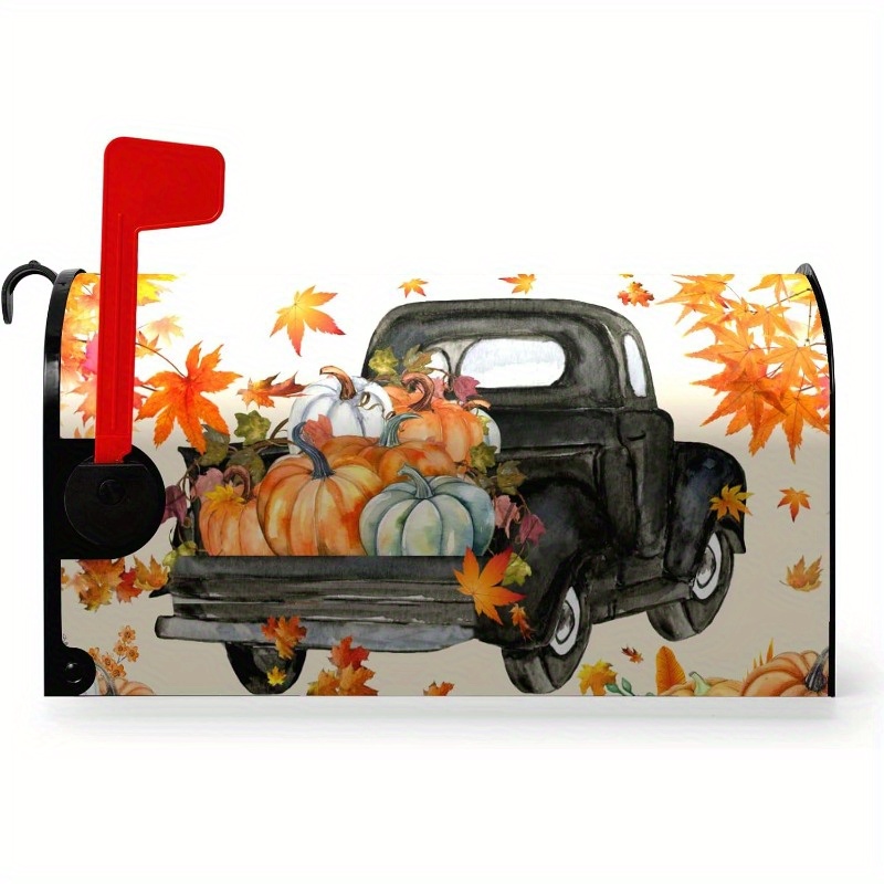 

Autumn Harvest Pickup Truck Magnetic Mailbox Cover - Waterproof Standard Size Fall Theme Mailbox Wrap With Pumpkins & Maple Leaves, Outdoor Yard Decor 21x18 Inch - 1pc