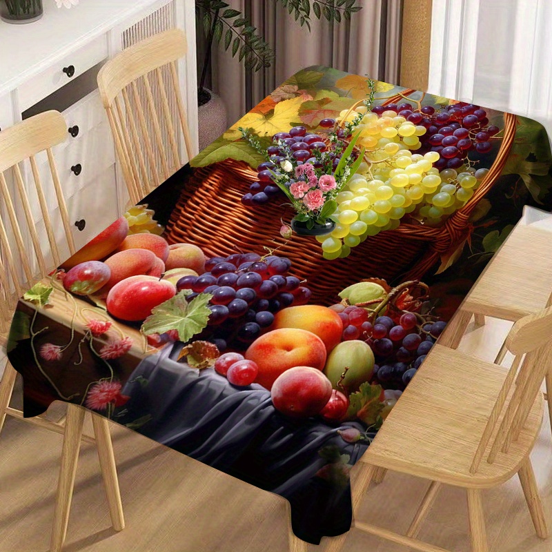 

Vibrant Fruit Print Polyester Tablecloth - Waterproof & Oil-resistant, Perfect For Kitchen, Dining & Holiday Decor - Available In Multiple Sizes