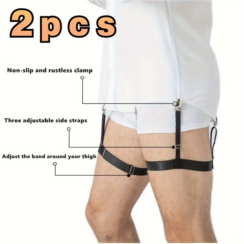 

2 Pcs Men's Shirt Stays - Adjustable Garter Belt With Non-slip Locking Clamps - Military Style - Suitable For All Sizes - Made With Polyester Fabric - Stainless Steel Buckles - Dress Shirts And Formal