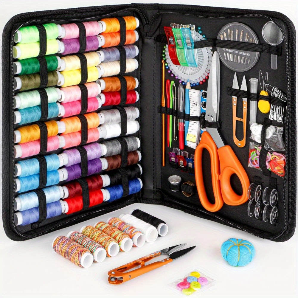 

Professional Sewing Kit With 43xl Assorted Colors Thread Spools, Scissors, Metal Needles, And Thread - Premium Sewing Supplies For Home, Travel, And Beginner Tailors - Black Carry Case Included