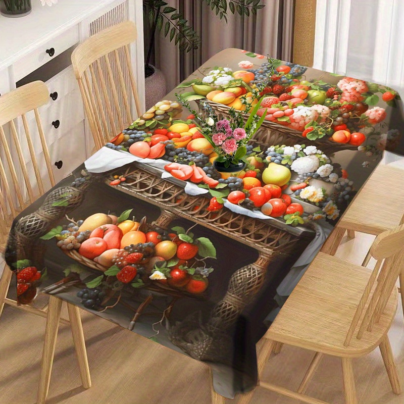 

Colorful Fruit-themed Polyester Tablecloth - Waterproof & Stain-resistant, Perfect For Kitchen & Dining Room Decor, Available In Multiple Sizes