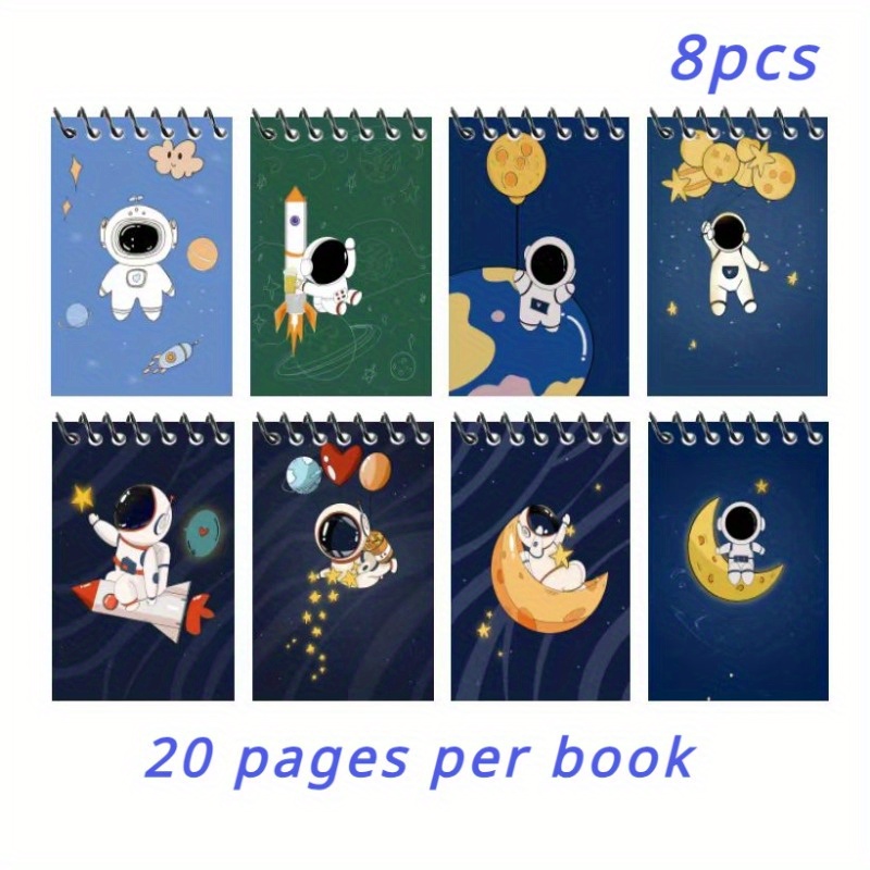 

8 Pcs Space-themed Spiral Notebooks: Mini Coil Bound Journals With Astronauts And Cosmic Designs