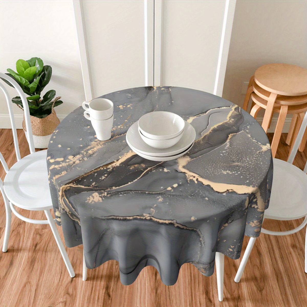 

1pc Waterproof & Oil-resistant Round Polyester Tablecloth - Heat-insulating, Printed Design For Dining & Coffee Tables - Perfect For Holiday Parties & Events