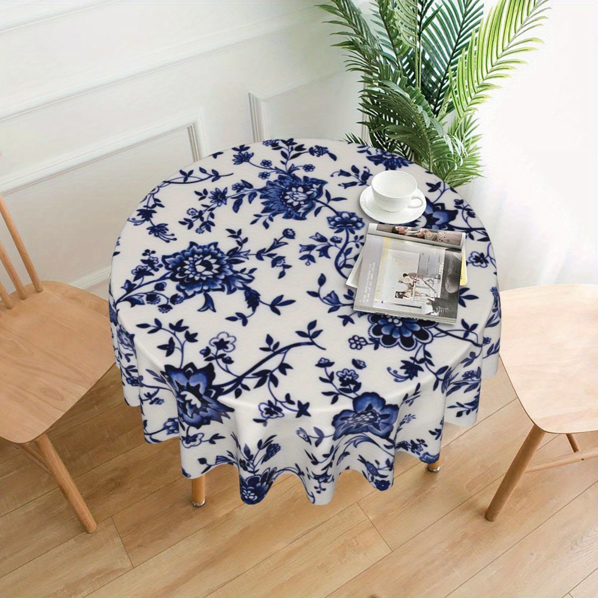 

Waterproof And Oil-proof Polyester Round Tablecloth - Jit1pc Floral Print Machine Made Woven Table Cover For Dining, Heat Resistant And Party Decor, 55-inch Diameter