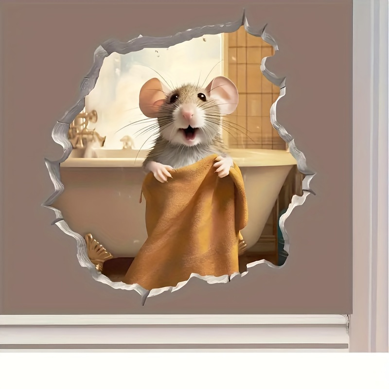 

1pc Waterproof Mouse Decal, Polyethylene Rat Towel Hole Sticker, Self-adhesive Rodent Wall Art For Bathroom Decoration