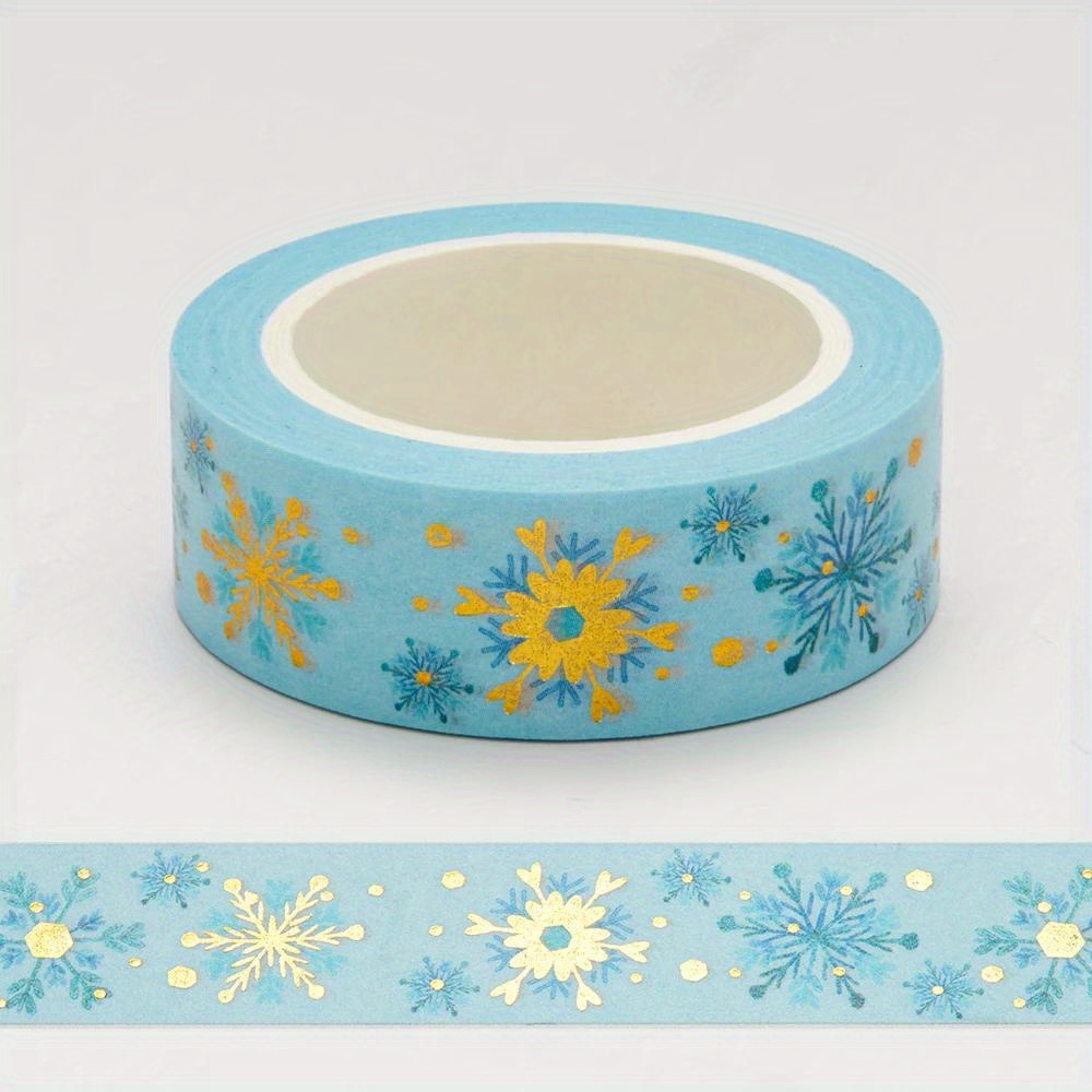 

Festive Golden And Blue Snowflake Washi Tape - 1 Roll, 15mm X 10m, Paper Material, Office Supplies, School Supplies, Art Supplies, Adhesive, Masking Tape