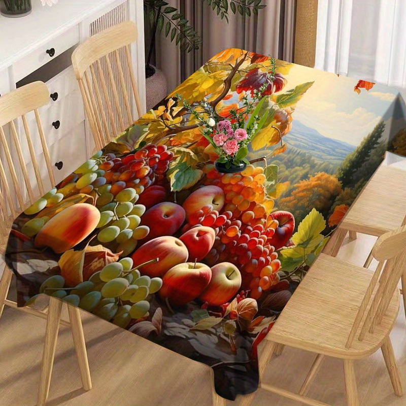 

Colorful Fruit Print Polyester Tablecloth - Waterproof & Oil-resistant, Perfect For Home Kitchen & Living Room Decor, Available In 5 Sizes