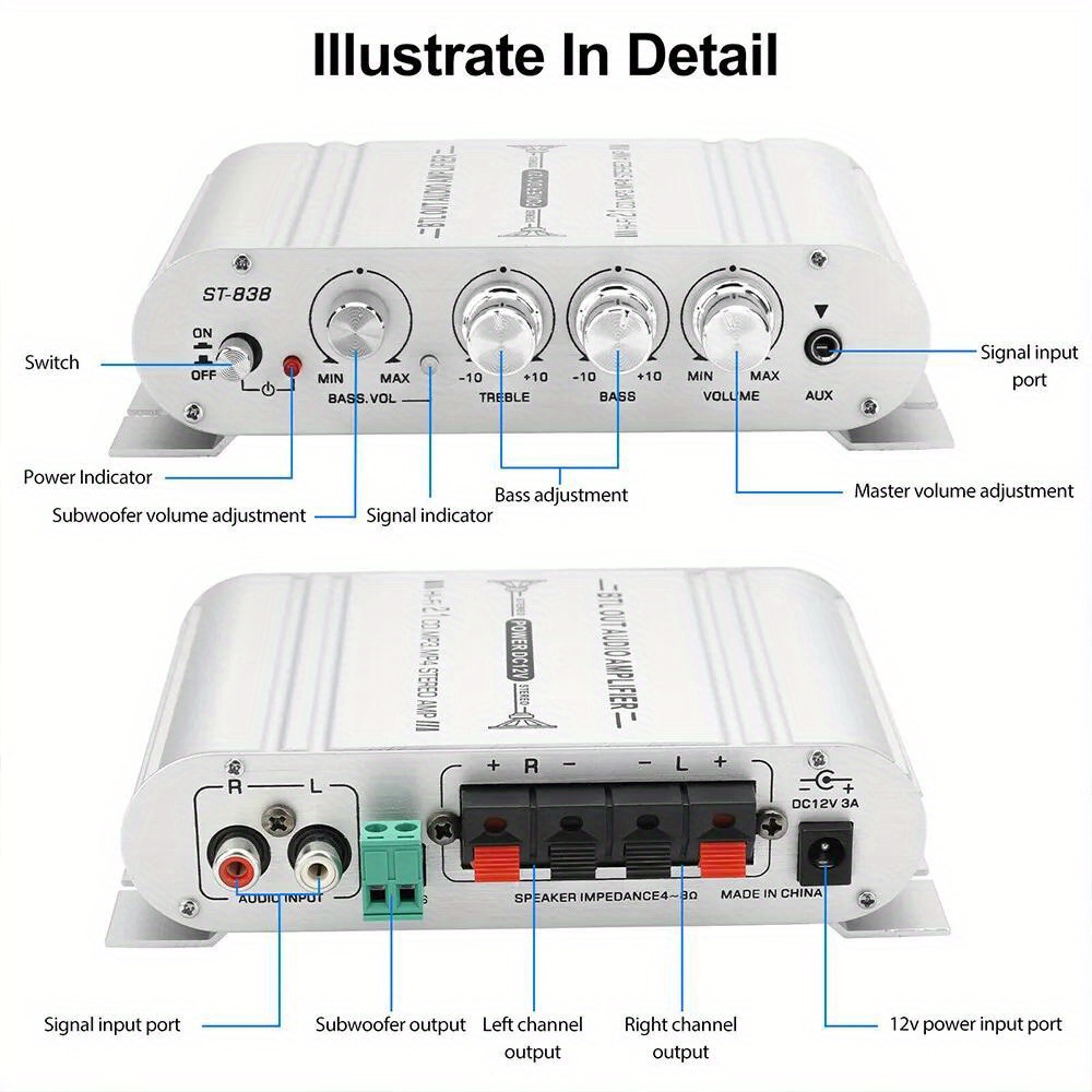 12v 400 watt 2 1channel car audio stereo amplifier speaker   a b amp material  
