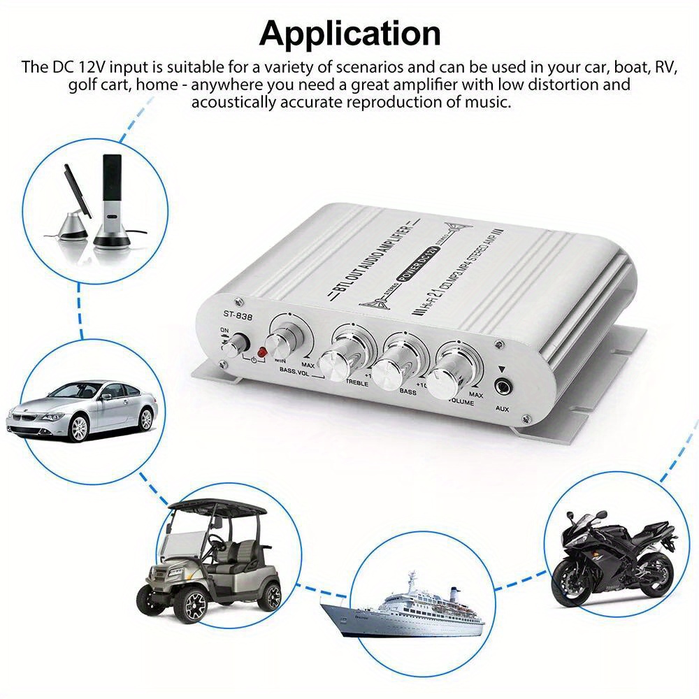 ST-838 2.1 Channel 400W Car Audio Amplifier with Aluminum Alloy Housing and Bass Boost