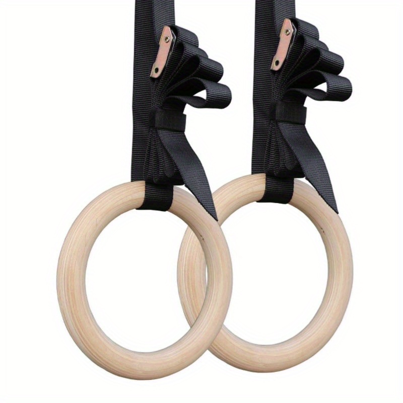 E-shop 1 Set Indoor-Gymnastik Fitness Klimmzugringe mit Gurtband, für Zuhause, Holz-Klimmzugringe für Sport