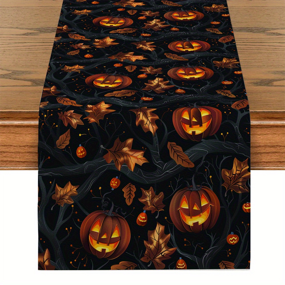 Image of 1pc Halloween Pumpkin Lantern Plant Vines Table Flag Kitchen Dining Table Decoration Party Tabletop Decor Decorative Table Flag Restaurant Tablecloth