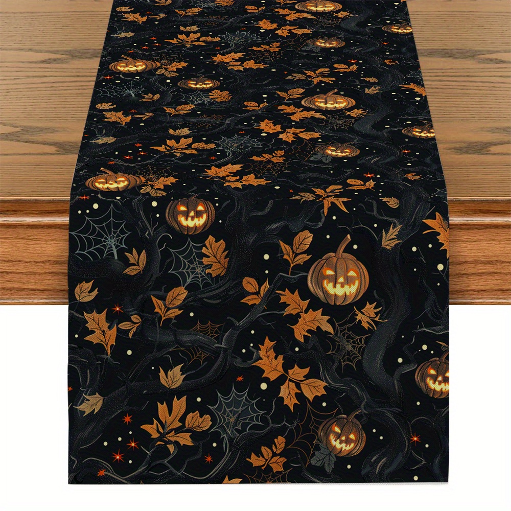 1pc Halloween Pumpkin Lantern Plant Vines Table Flag Kitchen Dining Table Decoration Party Tabletop Decor Decorative Table Flag Restaurant Tablecloth