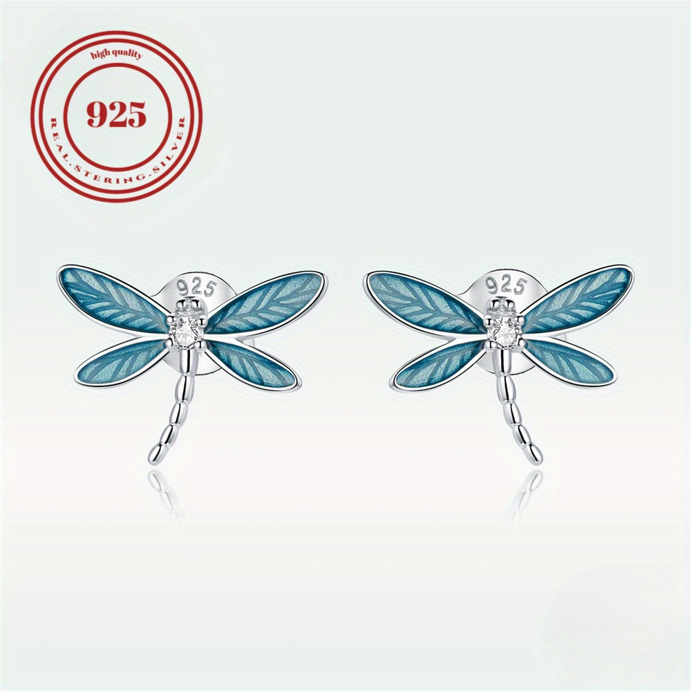 

1pair Sterling Silver 925 Hypoallergenic Ear Jewelry, Exquisite Dragonfly Design Shiny Earrings