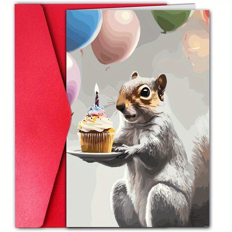 

1pc, Birthday Cards, Birthday Cake Cards, Cute Squirrels With Birthday Cupcakes, Squirrel Birthday Cards, Balloons, Fun Son Or Daughter Birthday Cards, Cute Birthday Cards For Girlfriends And Friends