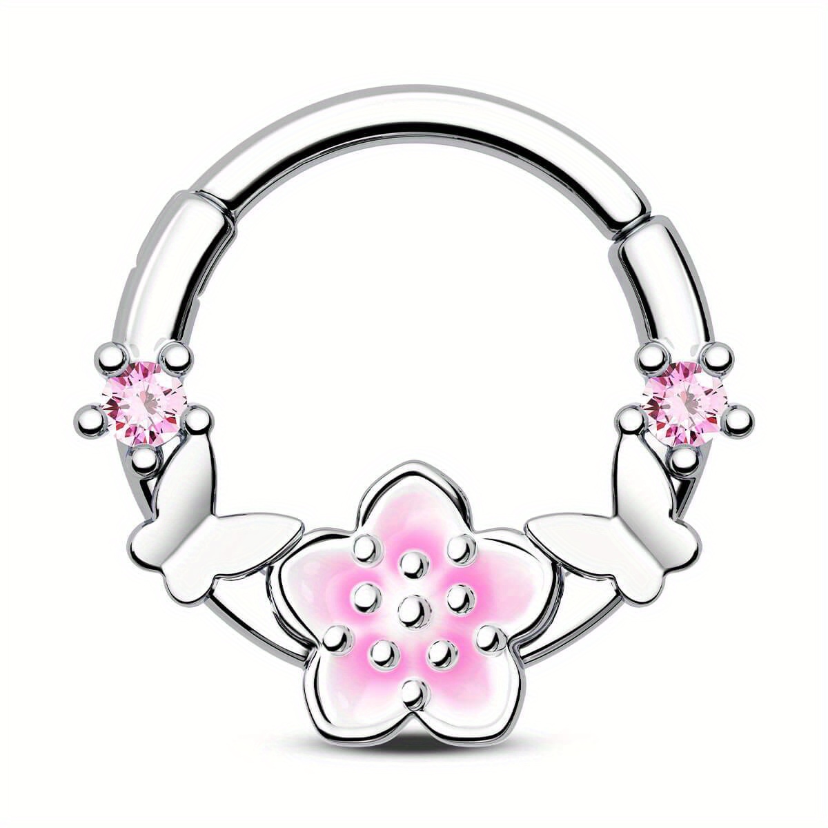 

16g Butterfly & Sakura Hinged Segment Septum Ring, Cute And Pinkish Style, For Women Daily Wear