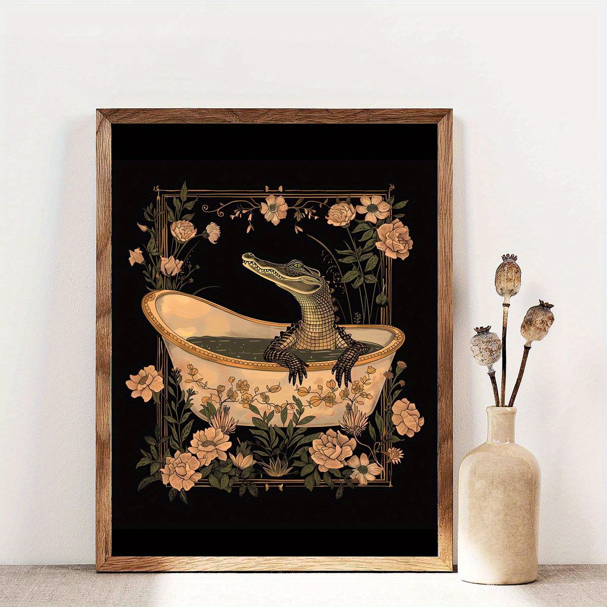 

Charming Alligator Bathroom Canvas Print - Unframed, Colorful & Whimsical Poster For Home Decor | Perfect For Bedroom, Living Room, Office, Or Dorm Alligator Decor