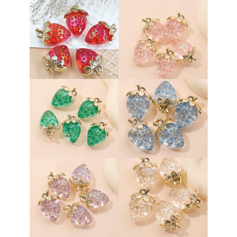 

5pcs Acrylic Strawberry Charms, Iridescent High Gloss Transparent Beads For Diy Jewelry, Bracelets, Necklaces, Earrings, Phone Chains, Handbag Embellishments