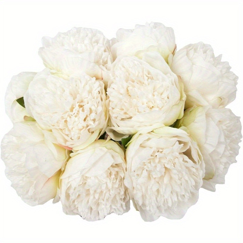 

10heads Artificial Peony Silk Flower Leaf Home Office Wedding Party Festival Bar Decor (cream White)