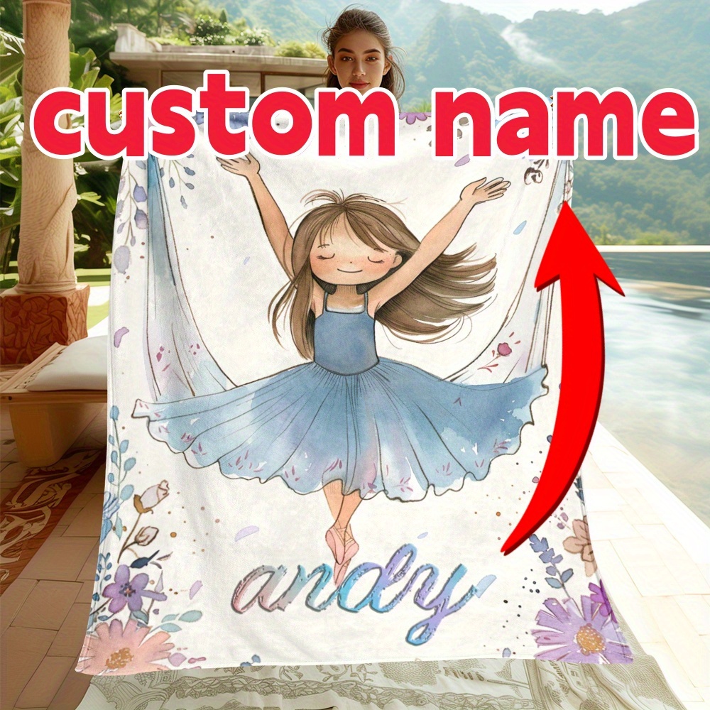 

Personalized Ballerina Girl Print Blanket - Soft, Lightweight Flannel Throw For Couch, Bed, Travel & Camping - Custom Name, Cozy All-season Gift For Family And Friends