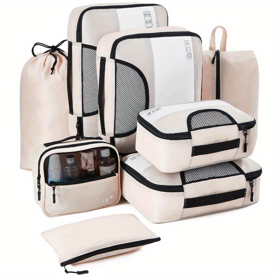 

8pcs Travel Packing Cubes Set - High Quality Polyester Luggage Organizer With Laundry, Toiletry, Shoe & Accessories Bags