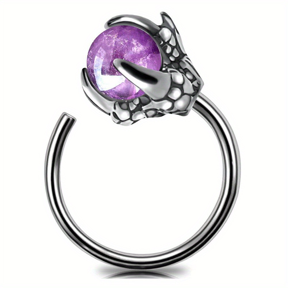 

20g Dragon Claw With Amethyst Ball 8mm Nose Hoop Ring, Luxury And Special Style For Daily Wear