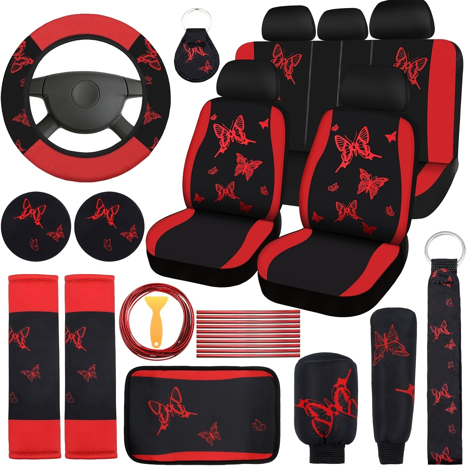 TEMU Car Seat Cover Set: 5 Pieces For Front And Rear Seats, Wristbands, 2 Cup Coasters, Armrest Cushions, 2 Seatbelt Covers - Universal Fit For Suvs