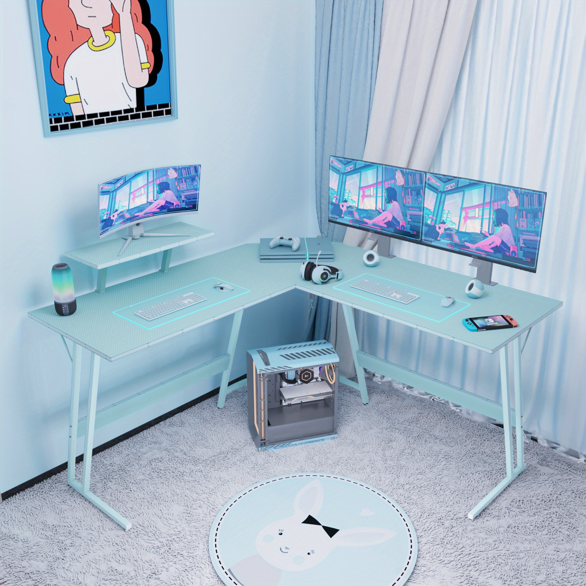 

L Shaped Gaming Desk, 51 Inch Computer Desk With Monitor Stand, Pc Gaming Desk, , Home Office Desk
