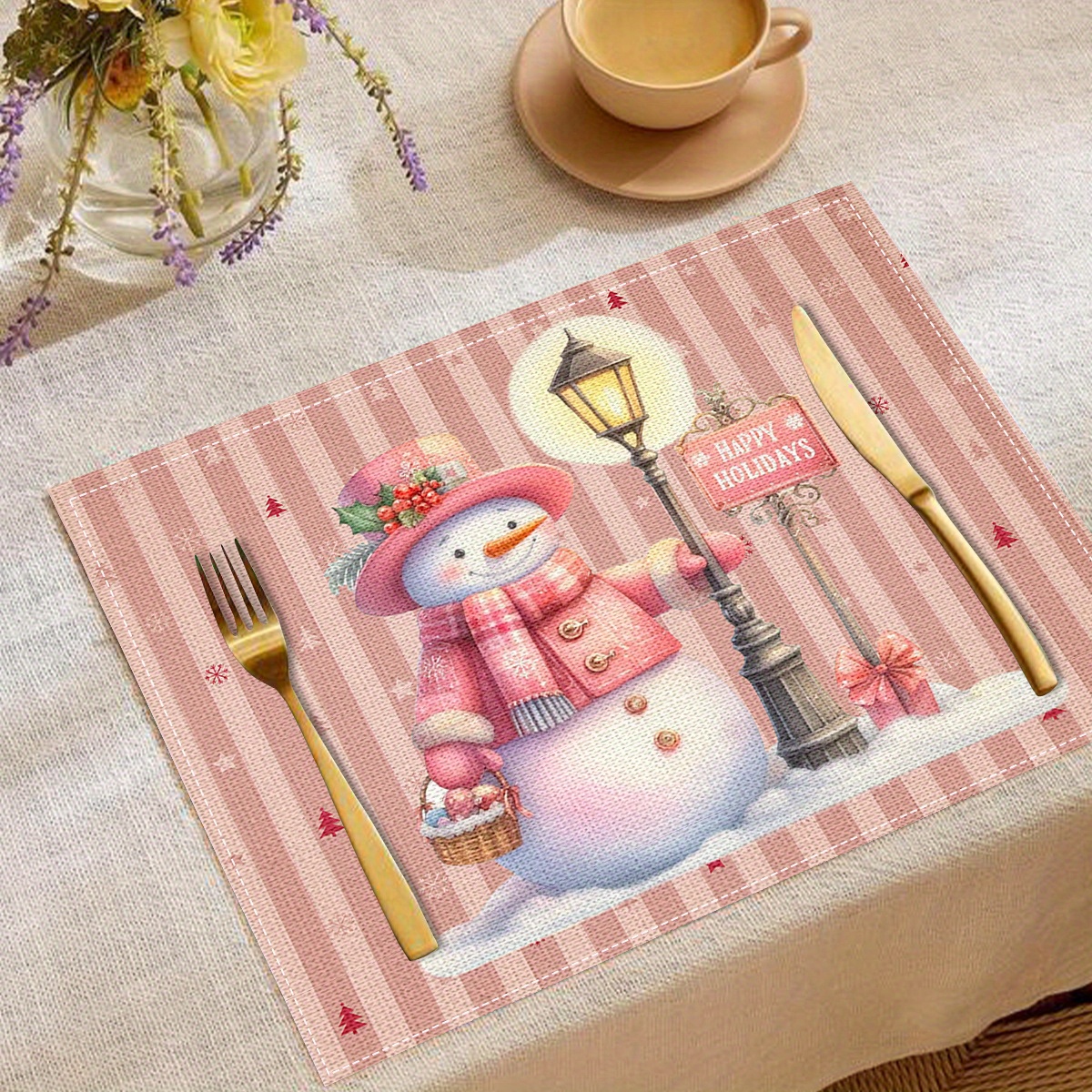 

Jit4pcs, Pink Christmas Elements, Christmas Decoration, Printed Placemats, Dining Table Placemats, Party Decoration, Restaurant Table Coasters, 42cm*32cm