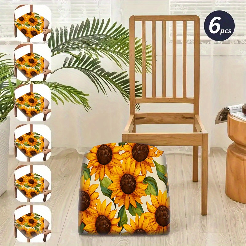 

Sunflower Loyalty Print Stretch Chair Covers - 2pc/4pc/6pc Set, Soft & Durable Slipcovers For Dining Chairs, Office & Home Decor, Easy Care