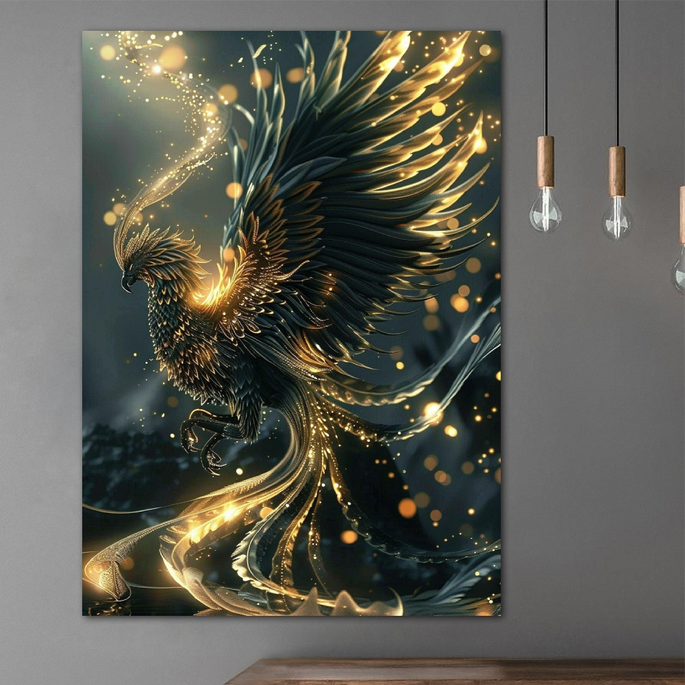 

Black-golden Phoenix Canvas Wall Art - High-quality Print For Home & Office Decor, Perfect Gift For Animal Lovers Animal Wall Decor Prints For Wall Decor