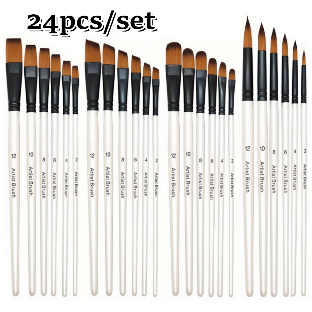 

24pcs Artist Paint Brush Set, Pastel Painting Brushes Kit With Flat, Round, Filbert, Angle And Detail Paintbrushes, Nylon Bristles Paint Brushes For Acrylic Oil Watercolor Gouache.