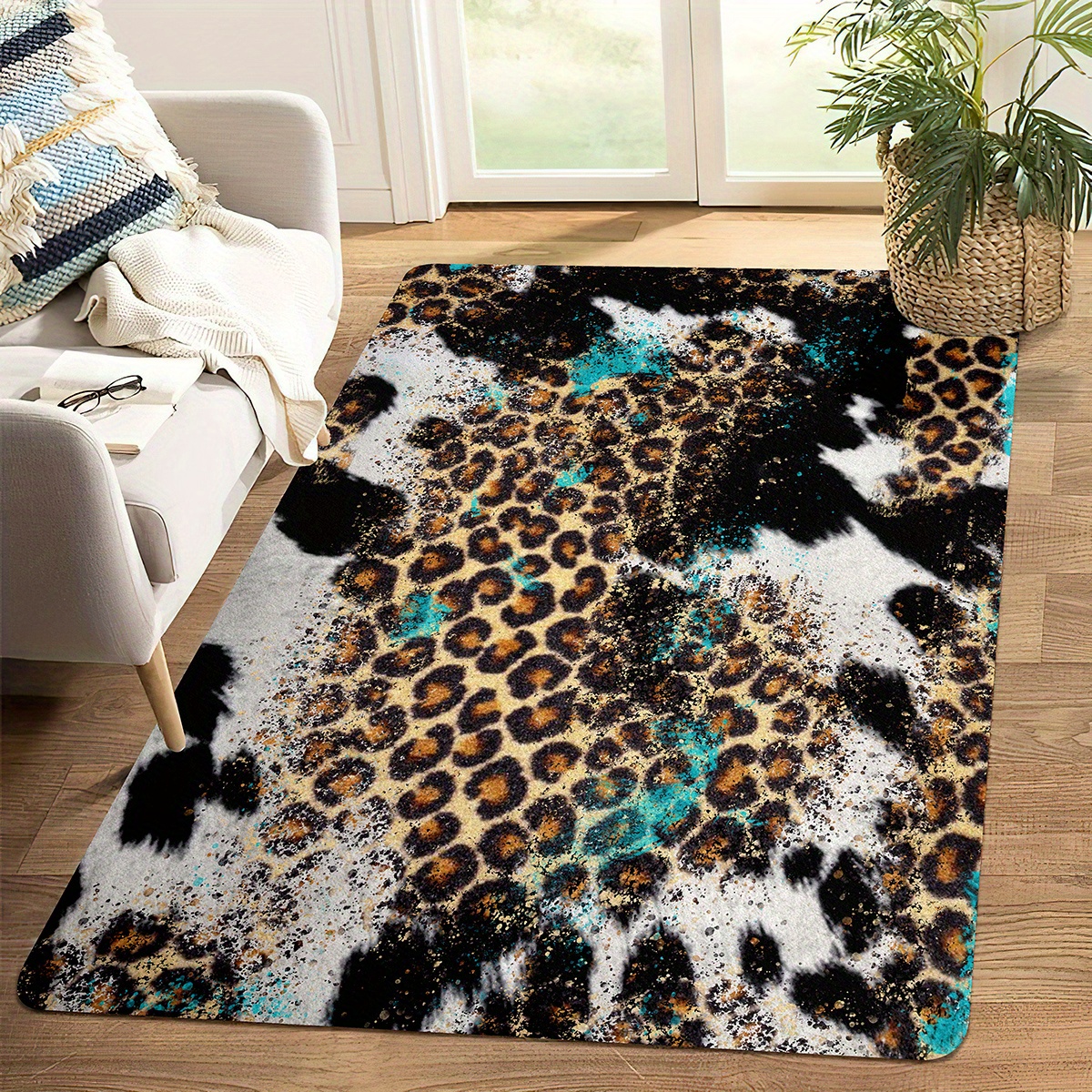 

Leopard Print Rug Pad 1pc - Polyester Flannel Sponge, 1cm Thick, Lightweight Non-slip Area Rug, Machine Washable, Rectangle, Machine Made Decorative Stripe Pattern