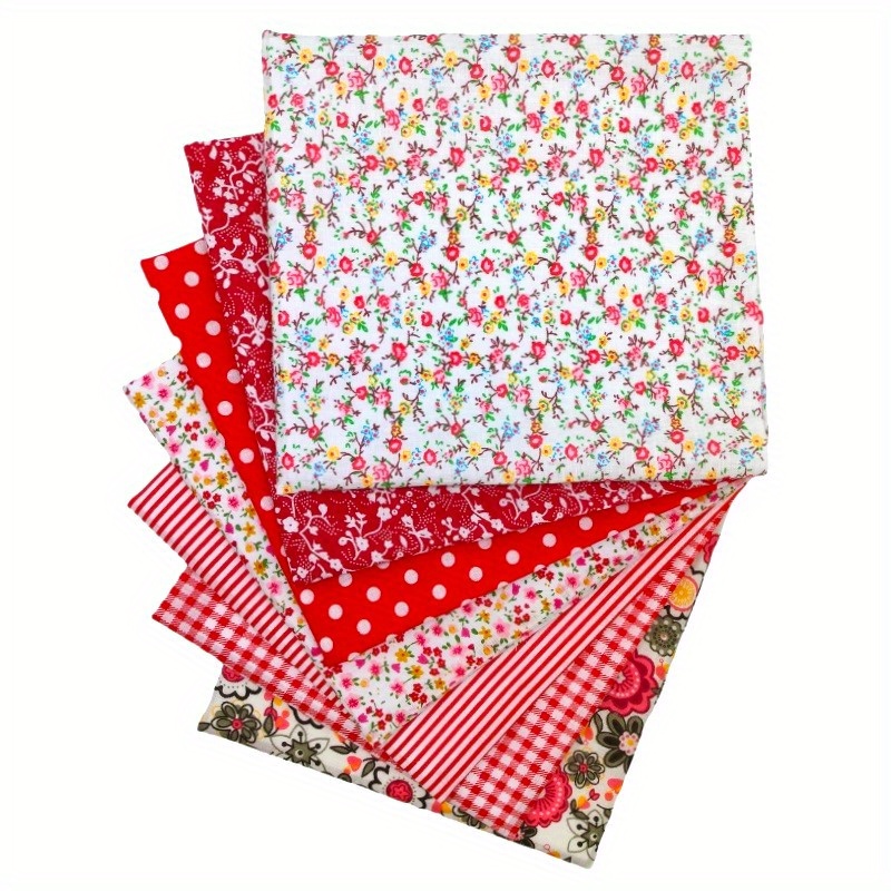 

7 Pieces Of 25cm X 25cm Red Floral Print Fabric - Perfect For Diy Sewing, Scrapbooking, Quilting, And Crafts