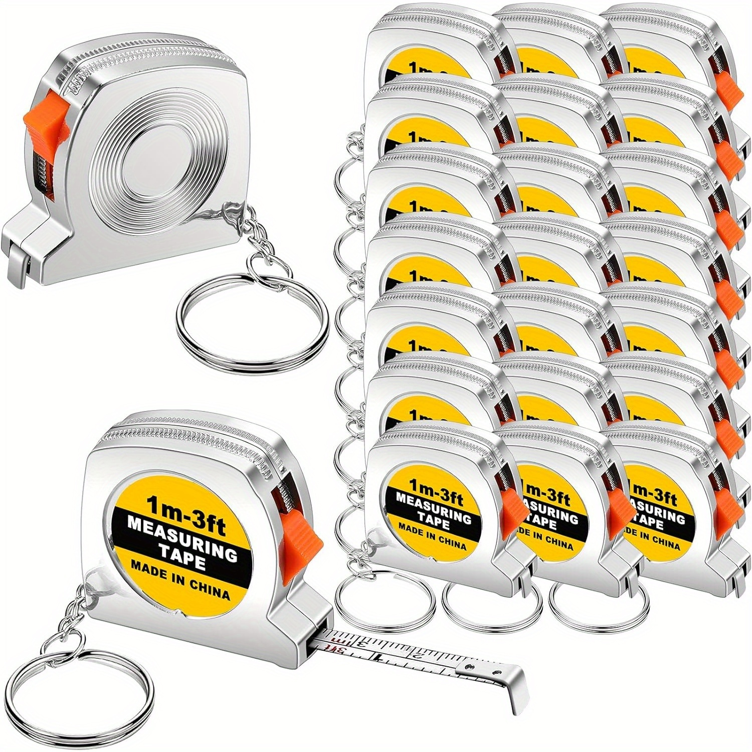 

10-pack Mini Tape Measure Keychains With Slide Lock - 1m/3ft Small Measuring Tapes For Goody Bags, Prizes, And Party Favors - Durable Pocket Size Key Ring Tools