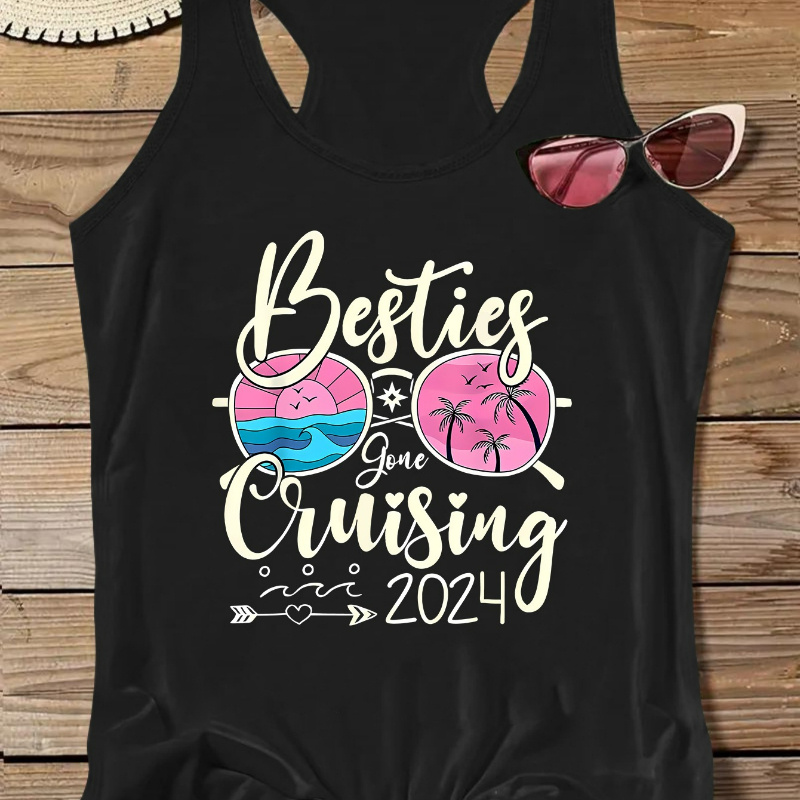 

Women's Sleeveless Tank Top, " Gone Cruising 2024 Graphic, Round Neck, Sporty Style, Casual Summer Vest