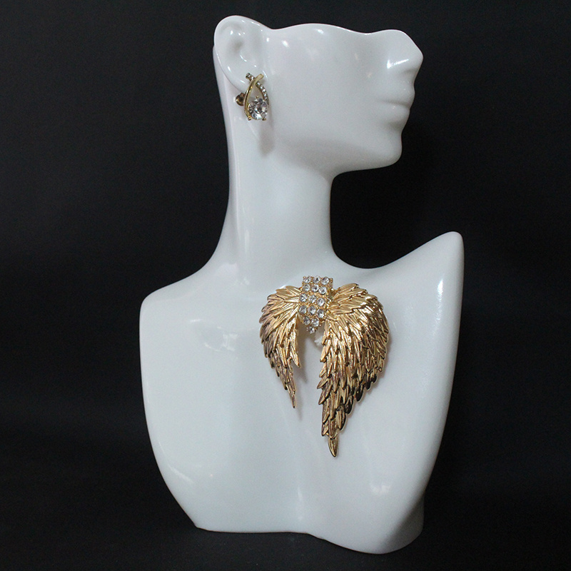 elegant golden winged feather brooch pin with sparkling rhinestones unique luxury accessory for women retro opening rings details 1