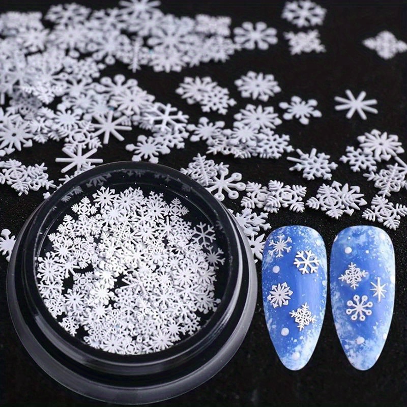 

100pcs Hypoallergenic Snowflake Nail Art Decorations With Armor Effect, Winter White Nail Art Accessories For Festive Manicures