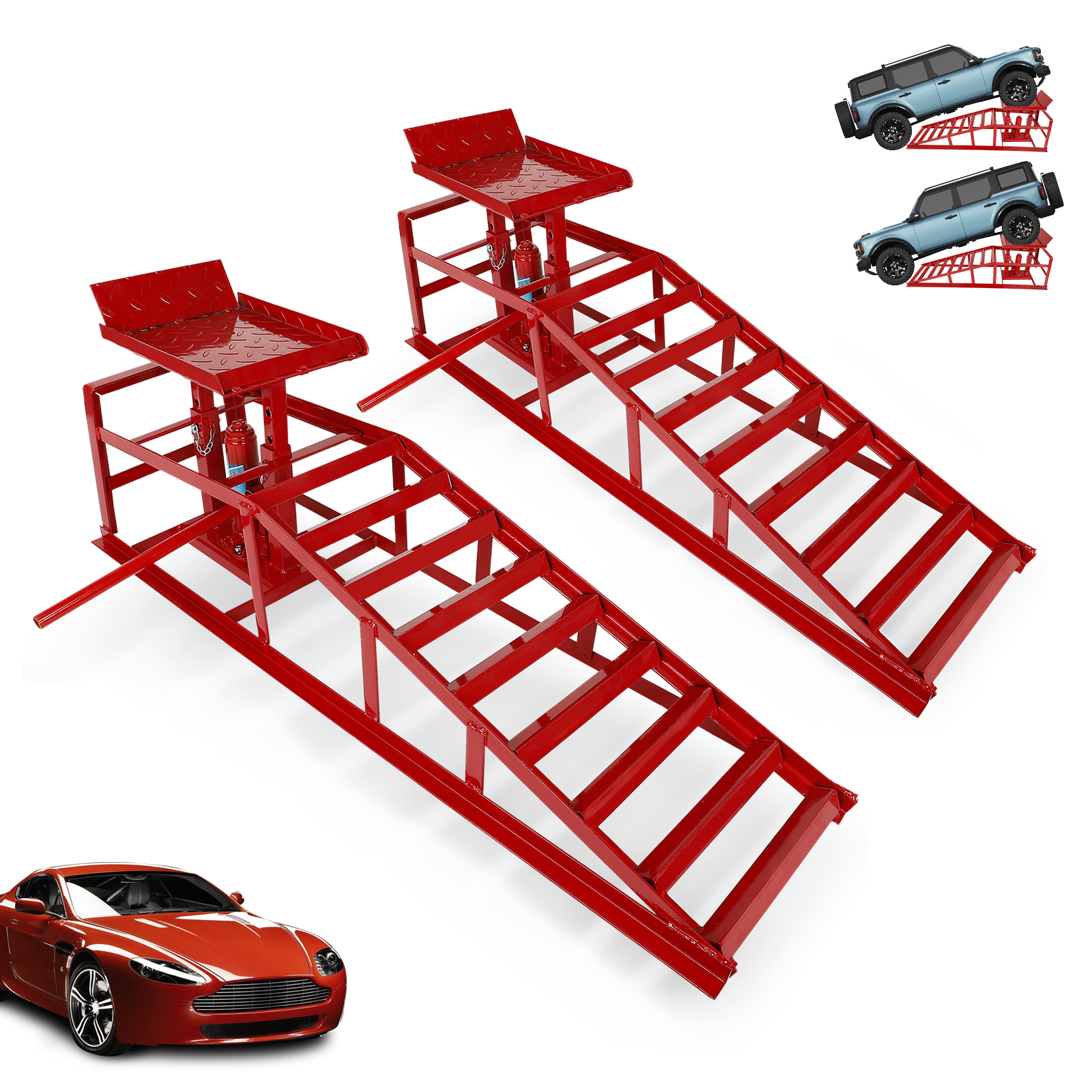 

1pc/2pcs Hydraulic Car Ramps 5t 10000lbs Low Profile Car Lift Service Ramps Truck Trailer Ramp With Support Jack For Diy Repair Stores Auto Beauty Stores