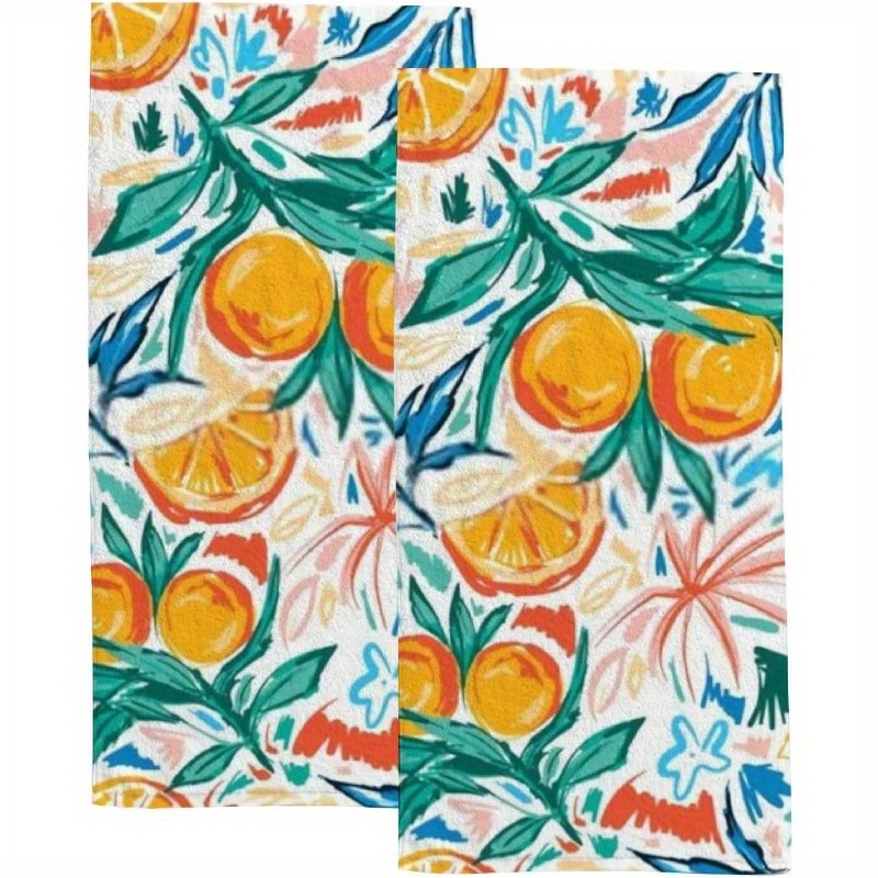 

2 Pack Orange And Leaves Hand Towel Set - 18 X 26 Inch Kitchen And Bathroom Towels - Absorbent, Soft, And Contemporary Design