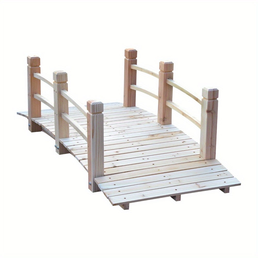 

Fir Wood Garden Bridge Arc Walkway With Side Railings For Backyards, Gardens, And Streams, Natural Wood, 60" X 26.5" X 19